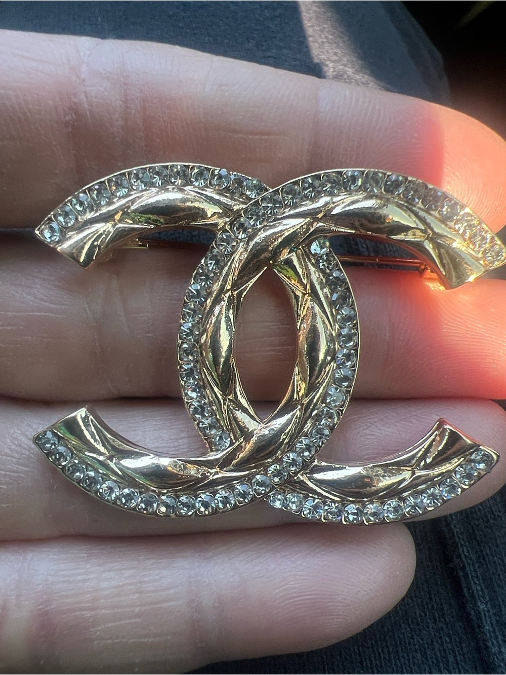 Gold Crystal Double-C Crossover Brooch - Designer Style
